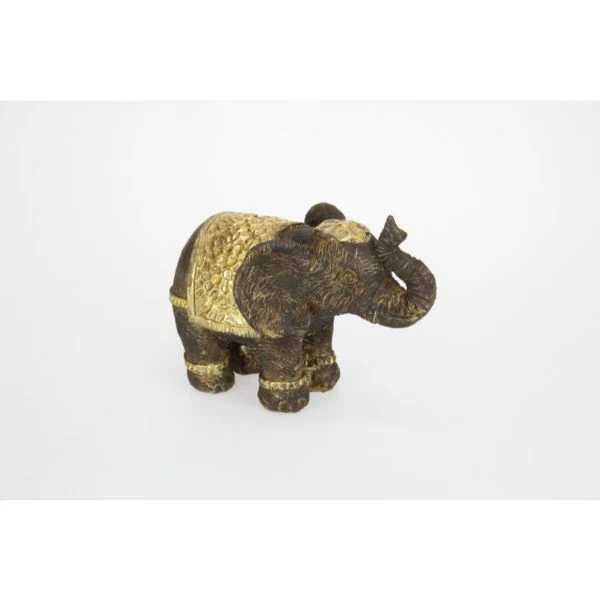 Brown Elephant with Gold Decal Flower Accents - 17cm - Image 2