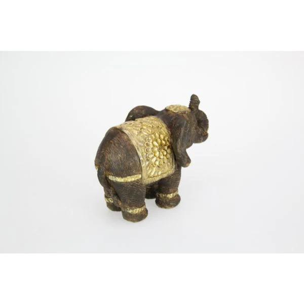 Brown Elephant with Gold Decal Flower Accents - 17cm - Image 3