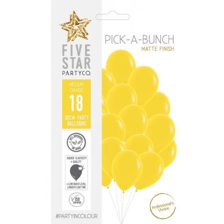 18 Pack Matte Yellow Latex Balloons - 30cm