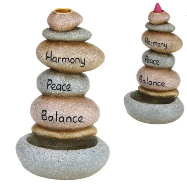 Cairn Stack Backflow Burner With Inspirational Wording - 18cm