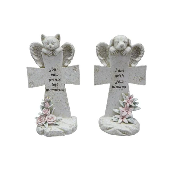 Cat Or Dog On Memorial Cross - 18cm