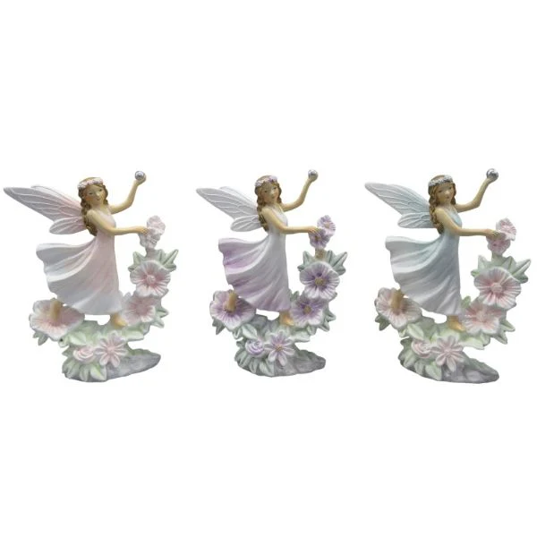 Fairy On Flowers Holding Ball - 18cm