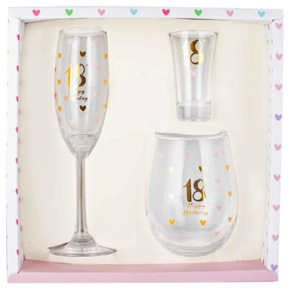 3 Pack 18th Birthday Glass Set