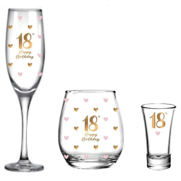3 Pack 18th Birthday Glass Set - Image 2