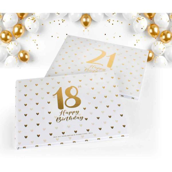 18th Sweet Hearts Guest Book With Gold Text - 23cm x 18cm