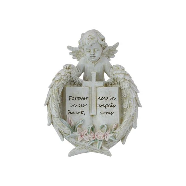 Cherub With Angel Wing Memorial Plaque - 19cm