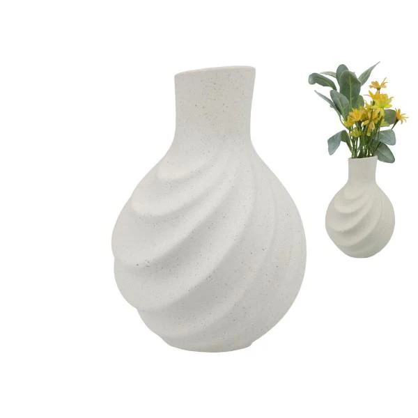 Porcelain Swirl Round Decor Vase - 19cm