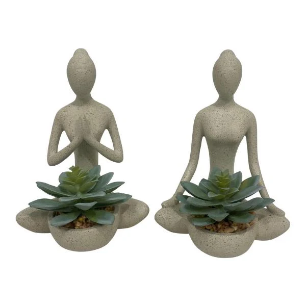 Yoga Lady With Succulent - 19cm