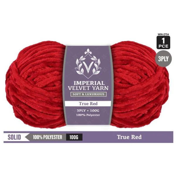 Imperial Velvet True Red 100% Polyester 3 Ply Yarn - 100g