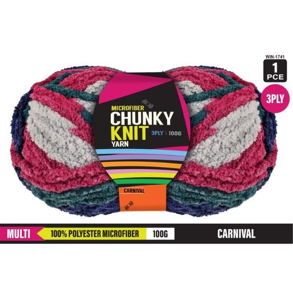 Multi Carnival 100% Polyester Microfibre 3Ply Chunky Knitting Yarn - 100g