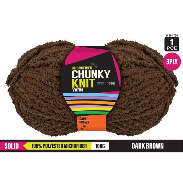 Solid Dark Brown 100% Polyester Microfibre 3Ply Chunky Knitting Yarn - 100g