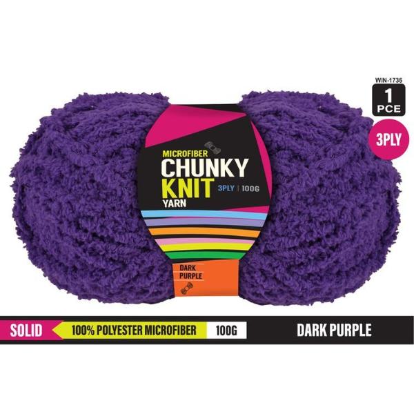 Solid Dark Purple 100% Polyester Microfibre 3Ply Chunky Knitting Yarn - 100g