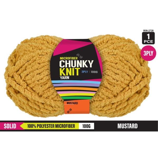 Solid Mustard 100% Polyester 3 Ply Knitting Yarn - 100g