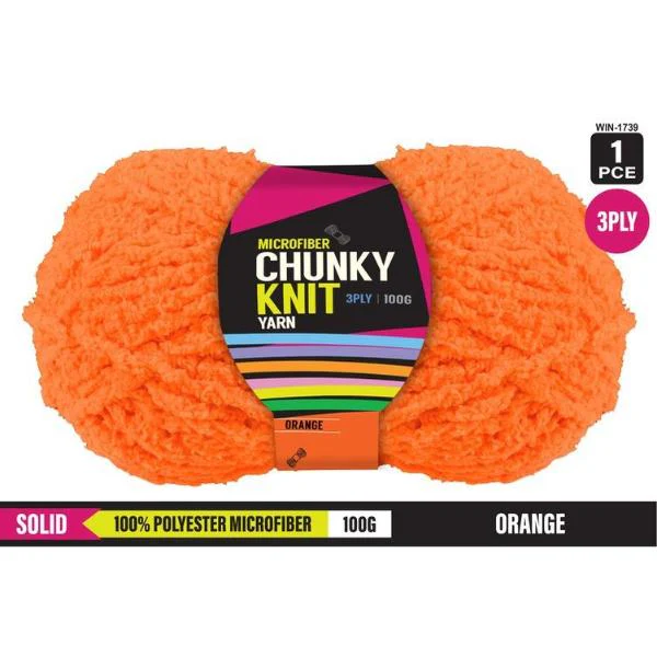 Solid Orange 100% Polyester Microfibre 3Ply Chunky Knitting Yarn - 100g