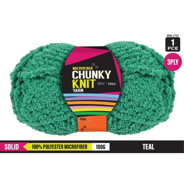 Solid Teal 100% Polyester Microfibre 3Ply Chunky Knitting Yarn - 100g