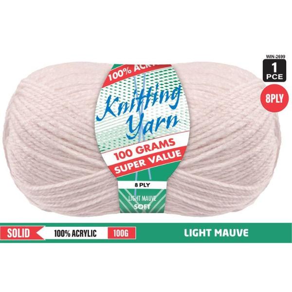 Solid Light Mauve 100% Acrylic 8 Ply Knitting Yarn - 100g