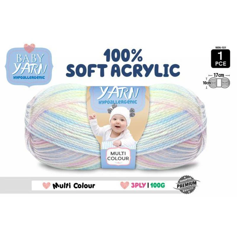 Baby Multi Soft Acrylic Knitting Yarn 3 Ply - 100g