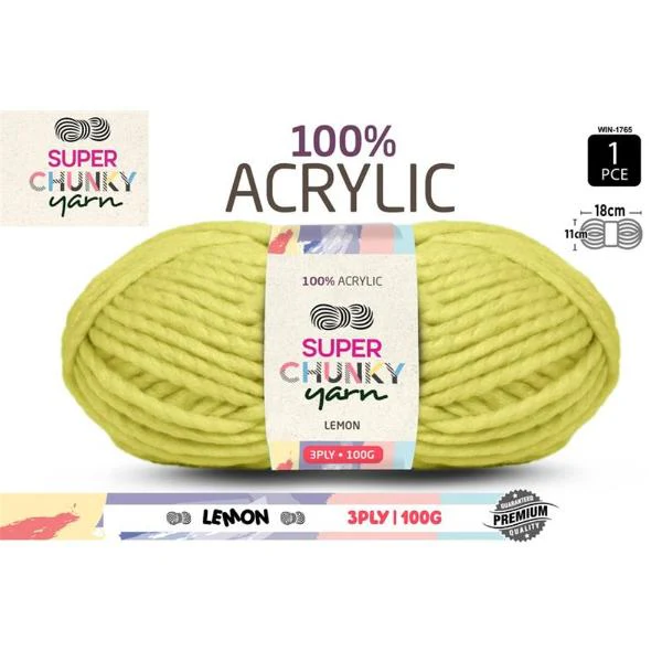 Lemon 100% Acrylic Super Chunky 3Ply Yarn - 100g