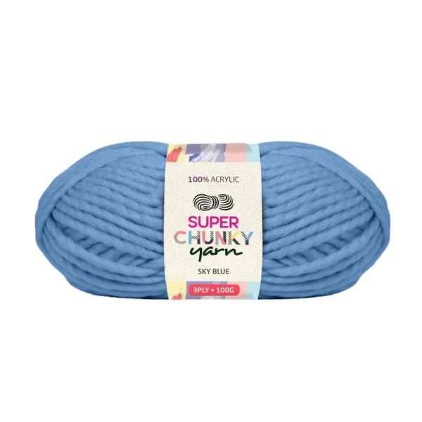Sky Blue 100% Acrylic Super Chunky 3Ply Yarn - 100g
