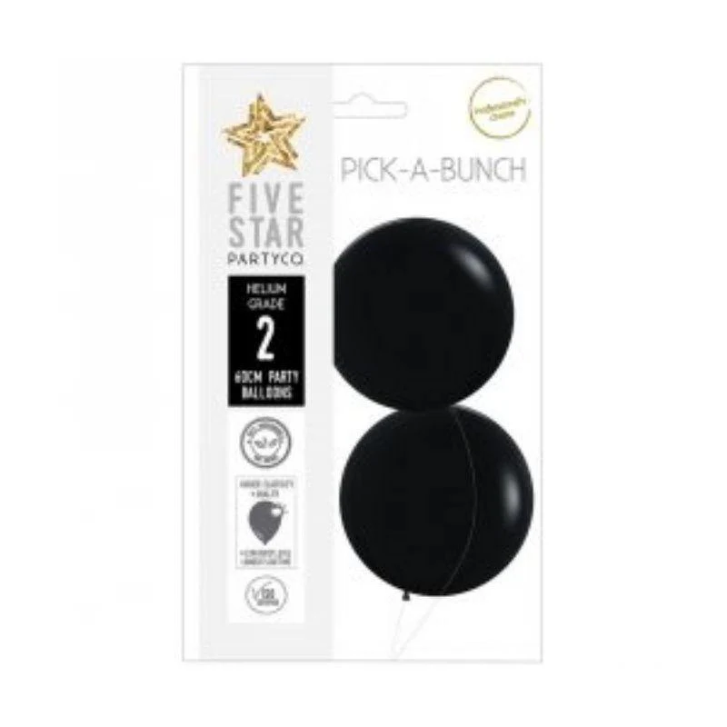 2 Pack Matte Black Round Latex Balloons - 60cm