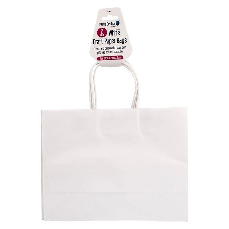 2 Pack White Horizontal Craft Paper Bags - 27cm x 21cm x 11cm