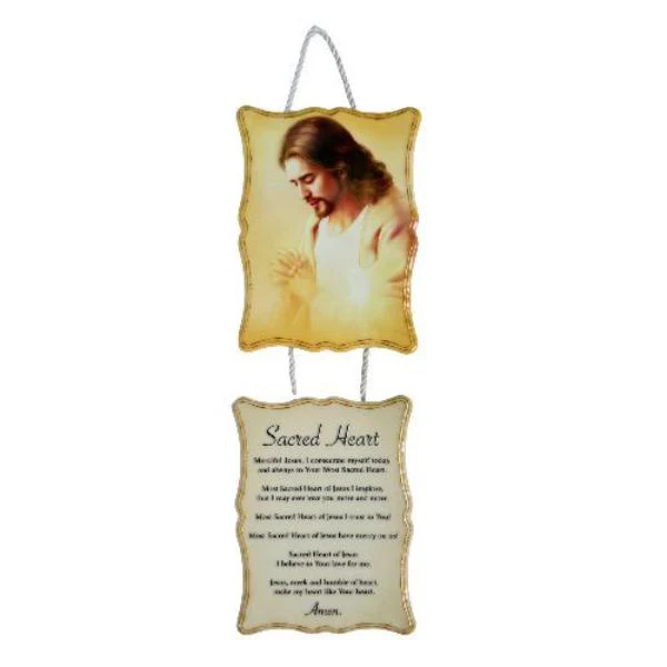 2 Tier Waving Rectangular Hanging Plaque With An Image Of Jesus In Prayer 8cm x 11cm