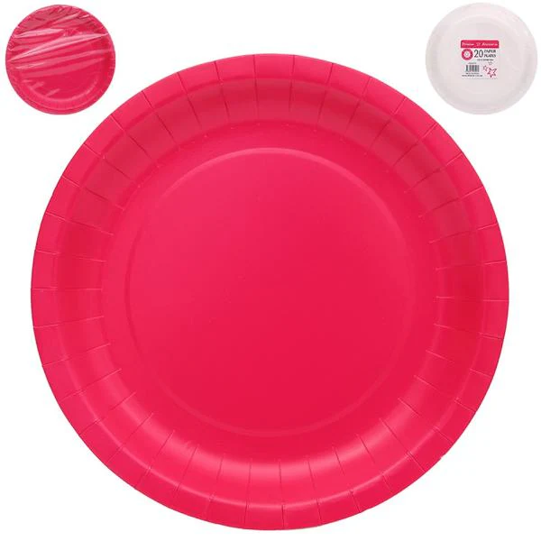 20 Pack Round Magenta Plates - 23cm