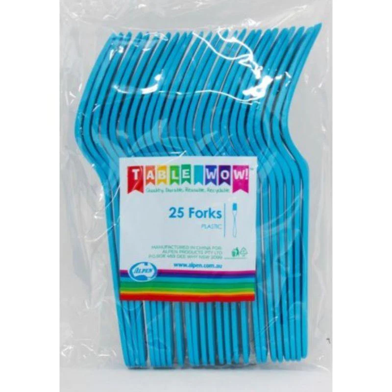 20 Pack Azure Blue Reusable Forks - 18cm