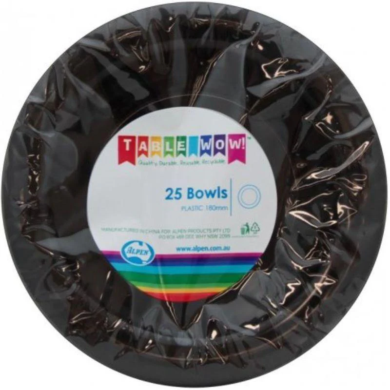 20 Pack Black Reusable Bowls - 18cm