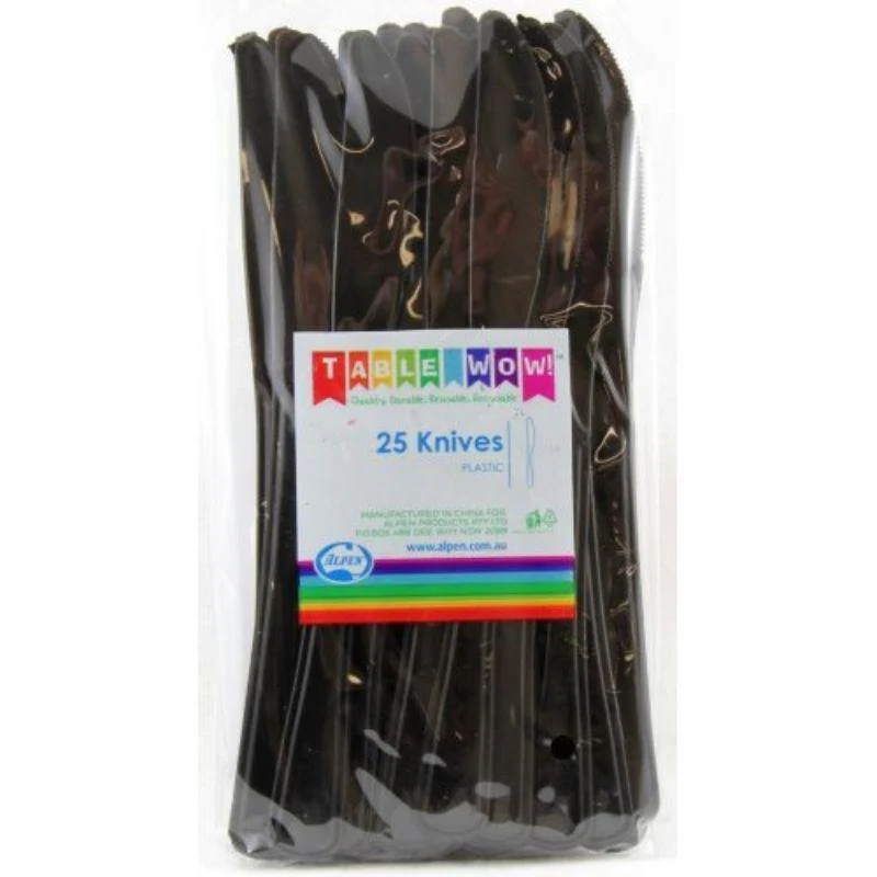 20 Pack Black Reusable Knives - 19cm