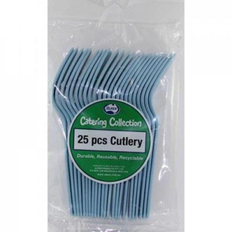 20 Pack Light Blue Reusable Forks - 18cm
