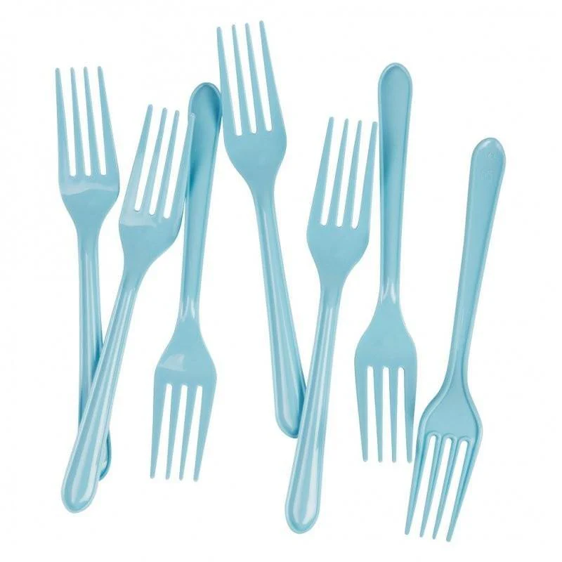 20 Pack Light Blue Reusable Forks - 18cm - Image 2