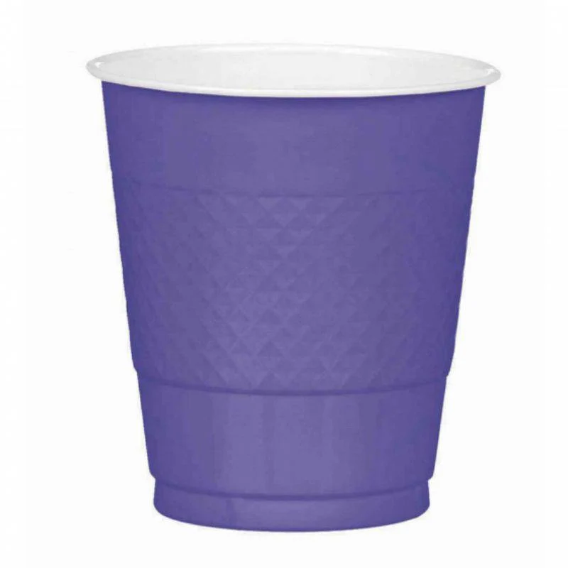 20 Pack New Purple Plastic Cups - 355ml