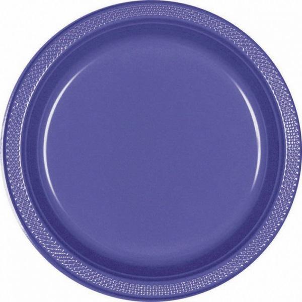 20 Pack New Purple Round Plastic Plates - Small