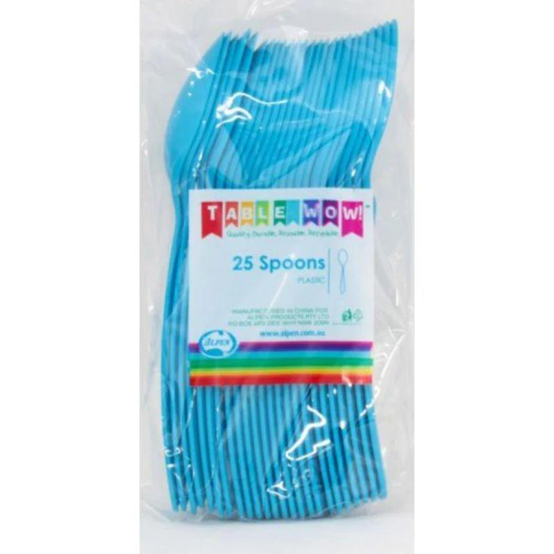 20 Pack Plastic Azure Blue Spoons - 17cm