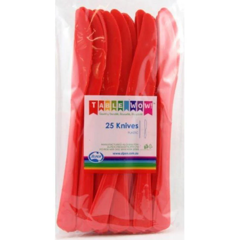 20 Pack Red Reusable Knives - 19cm