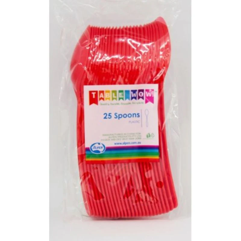 20 Pack Red Reusable Spoons - 17cm