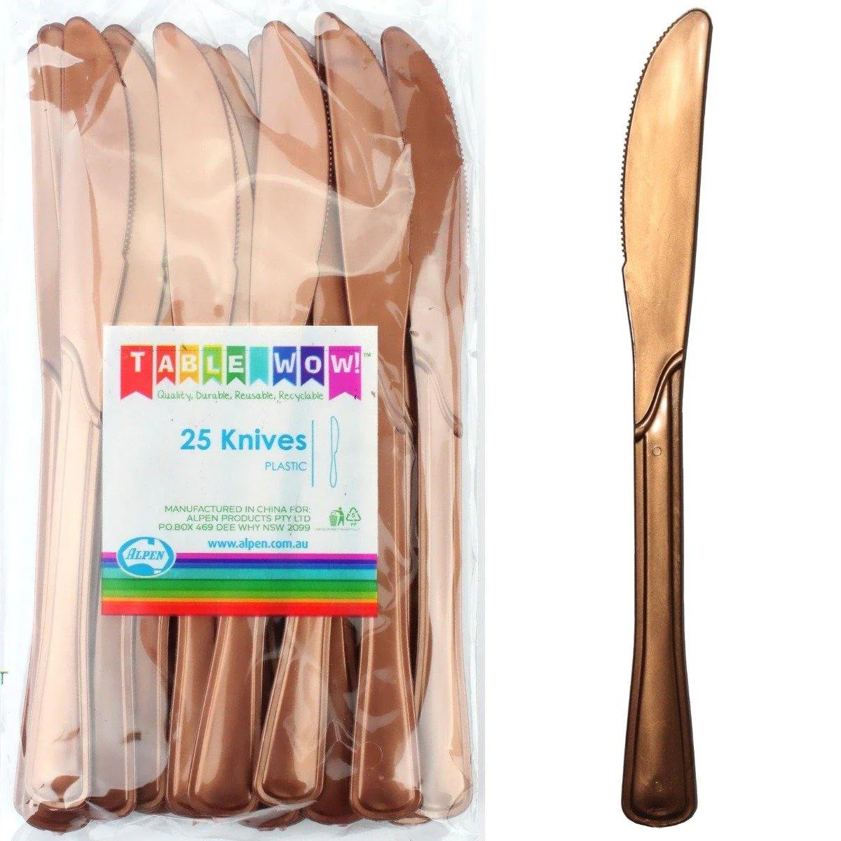 20 Pack Rose Gold Reusable Knives - 19cm - Image 2