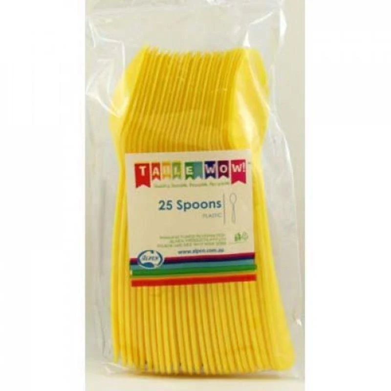 20 Pack Yellow Reusable Spoons - 17cm