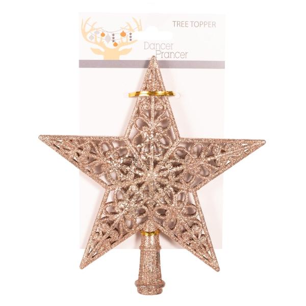Pale Pink Or Champagne Glitter Star Tree Topper - 20cm - Image 2