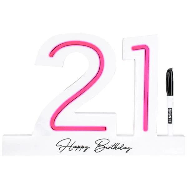 21 Neon Pink Led Signature Block - 33cm x 22cm
