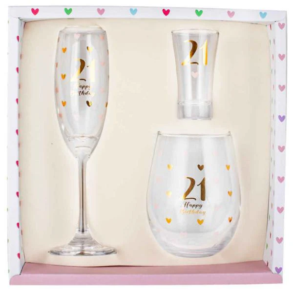 3 Pack 21st Birthday Glass Set