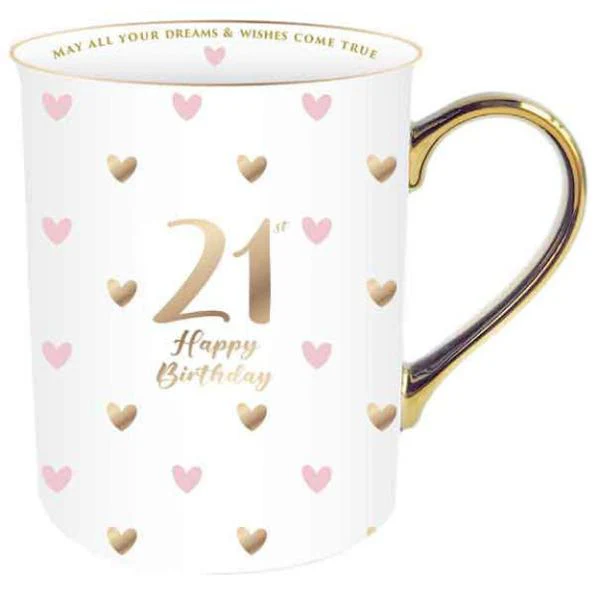 21st Sweet Heart Mug With Gold Handle - 360ml