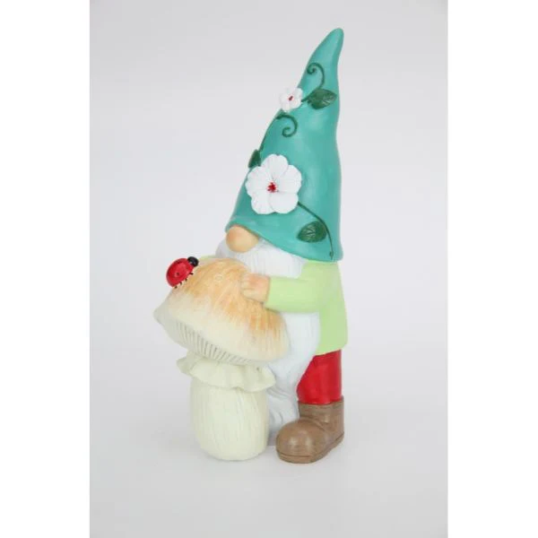 Garden Gnome Resting on Mushroom - 23cm - Image 3