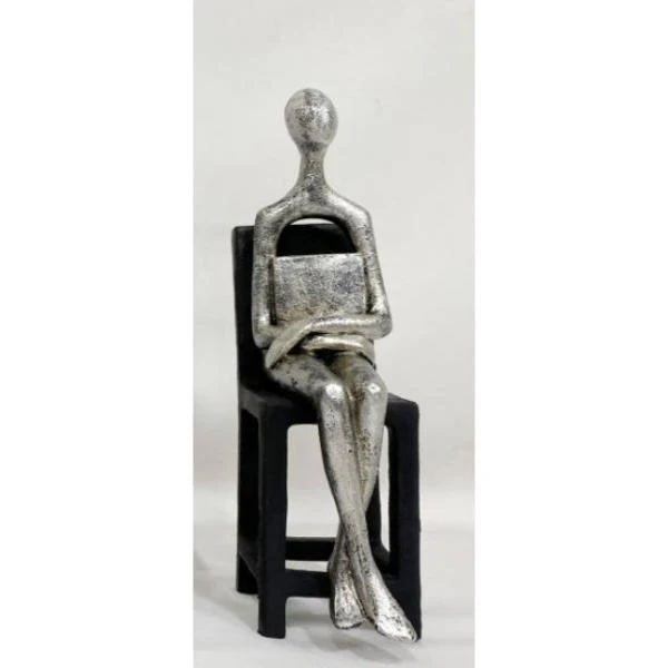Resin Sitting Human Statue - 22.5cm