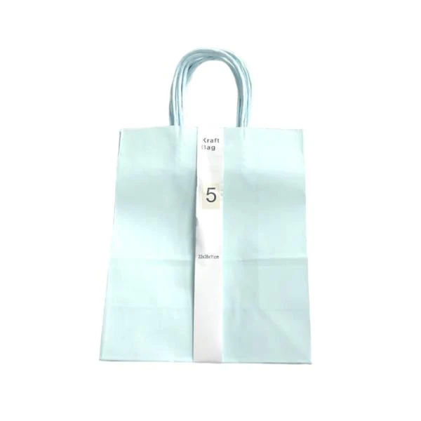 5 Pack Light Blue Kraft Bag - 22cm x 28cm x 11cm