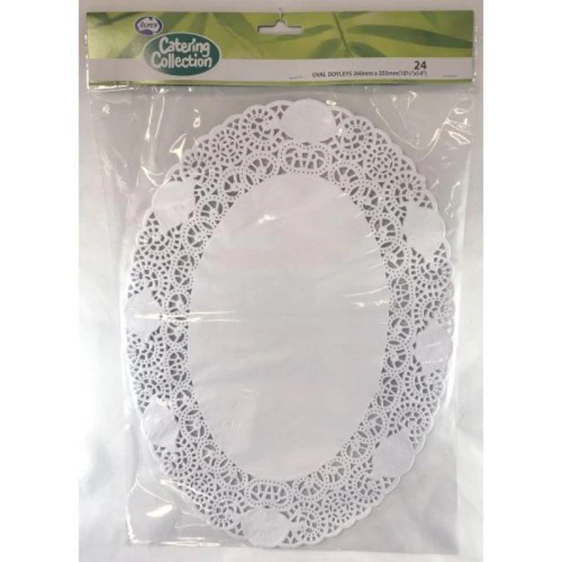 24 Pack White Oval Doilies - 260mm x 355mm
