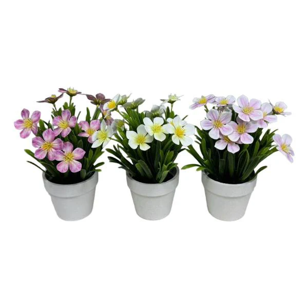 Flowers With Grass In White Pot - 24cm