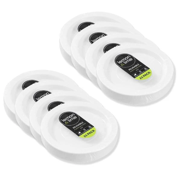 25 Pack Lemon & Lime White Round Reusable Side Plate - 18cm - Image 5