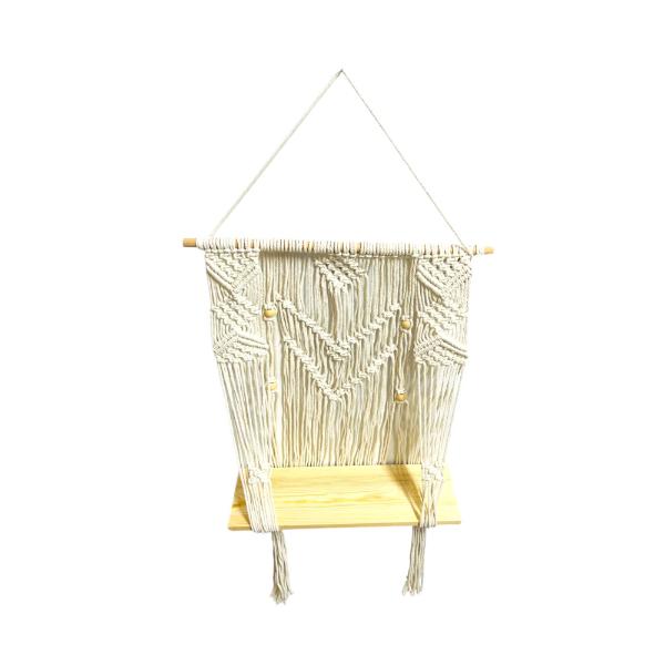 White Macrame Hanger Wooden Shelf - 25cm - Image 2